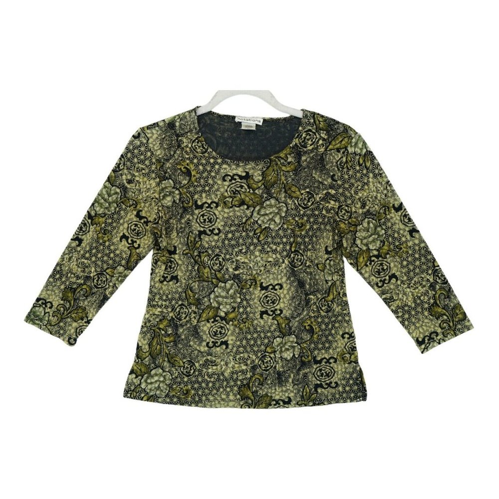 Vintage USA Notations Textured Round Neck‎ Top Womens Small Gold Green